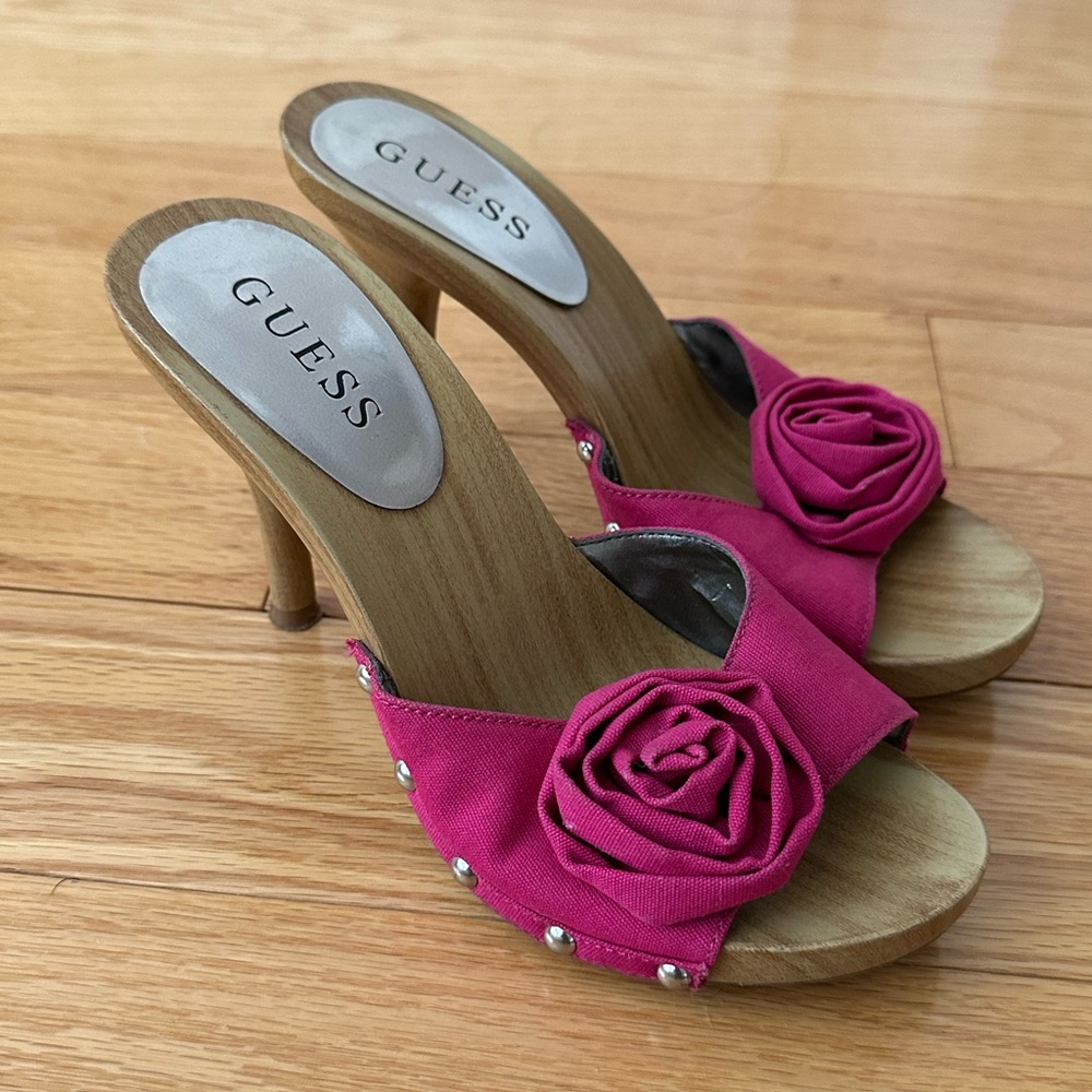 Guess Pink Floral Mules with Stiletto Heel